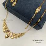 سرویس طلا زنانه طرح برگ الماسی دو رنگ سفید و طلایی ۲۳ گرمی